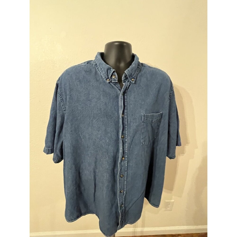 George Denim Casual Button Up Short Sleeve Shirt Men 3XL 100 % Cotton